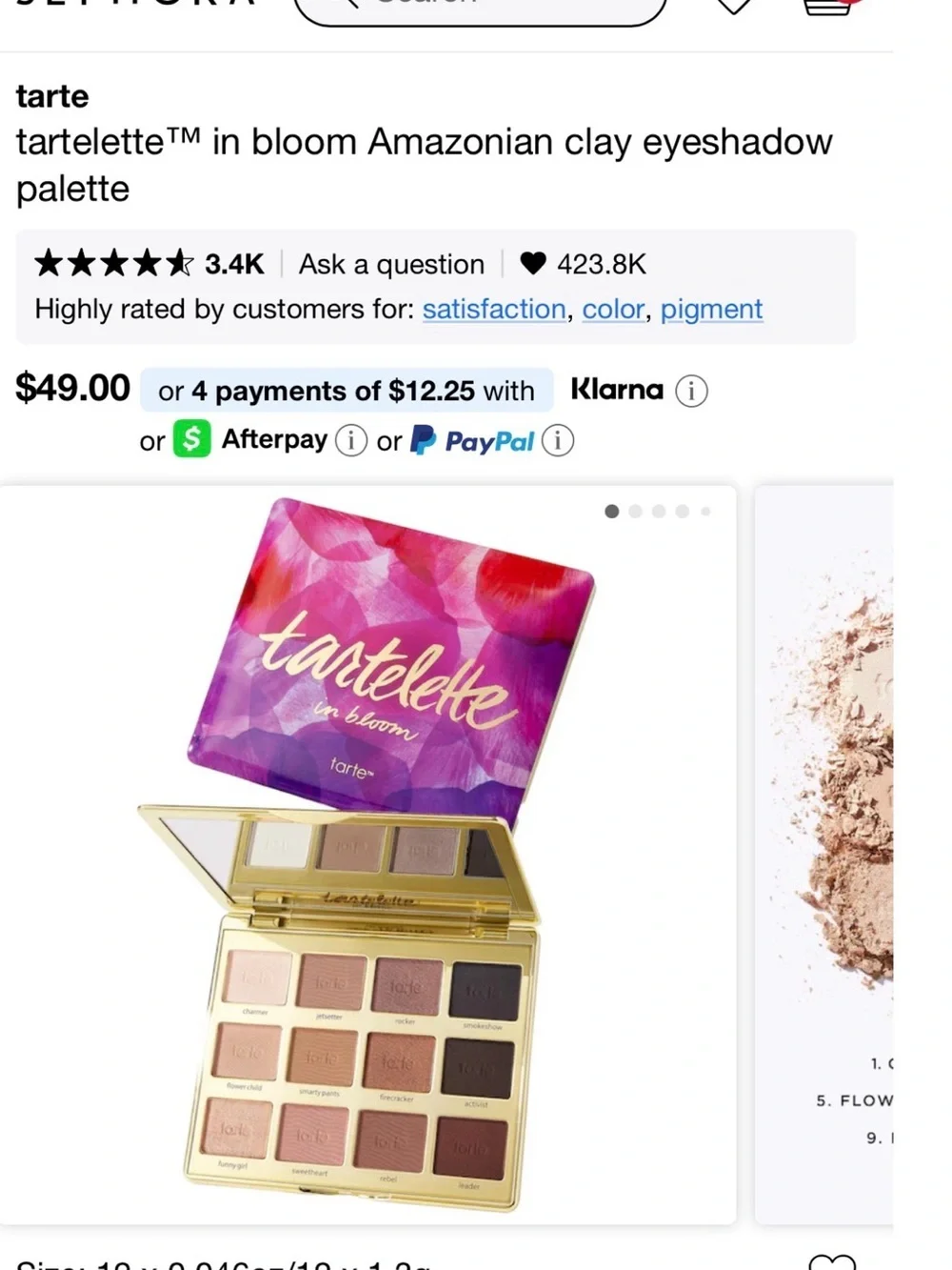 tarte Tartelette In Bloom Palette - Pink, Purple & Gold Floral Tin